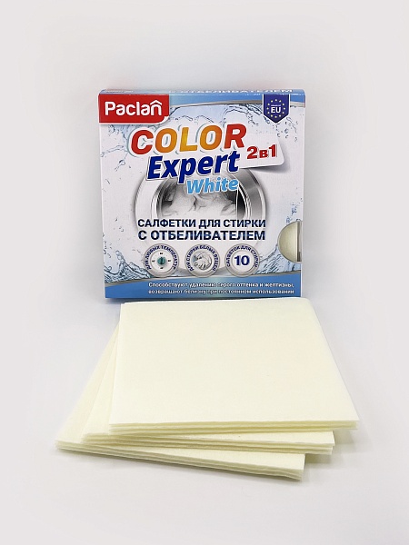 Салфетки для стирки белого с отбеливателем Paclan Color Expert, 10 шт.