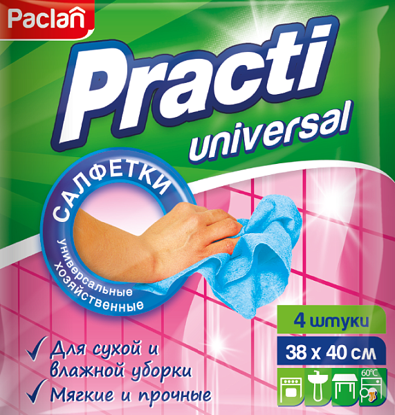Салфетки вискозные Paclan Soft Universal, 38х40 см, 4 шт.
