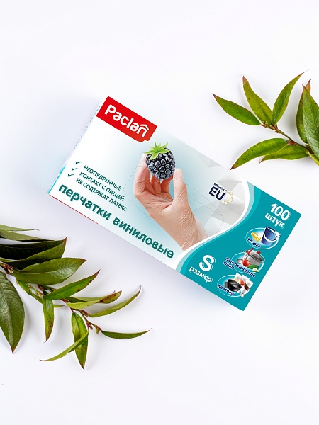 Перчатки виниловые Paclan, S, M, L, XL, 100 шт.