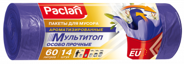 Пакеты для мусора Paclan МУЛЬТИТОП АРОМА 60 л, 14 шт.