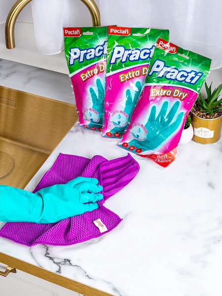 Перчатки резиновые Paclan Practi Extra Dry, S, M, L, 1 пара