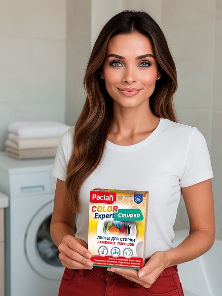 Листы-пластины для стирки с энзимами Paclan Color Expert, 12 шт.