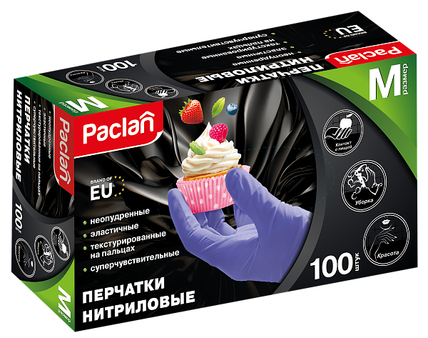 Перчатки нитриловые Paclan, M, L, 100 шт.