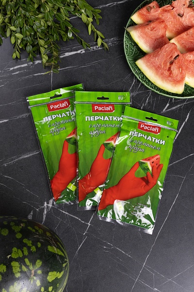 Перчатки резиновые Paclan с ароматом арбуза, S, M, L, 1 пара