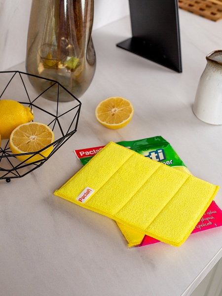 Салфетка-губка из микрофибры Paclan De luxe 3 в 1, 17х23 см, 1 шт.