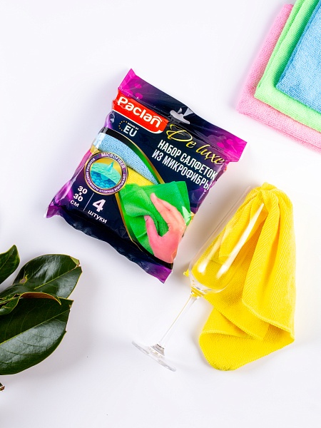 Набор салфеток из микрофибры Paclan De luxe, 30х30 см, 4 шт.